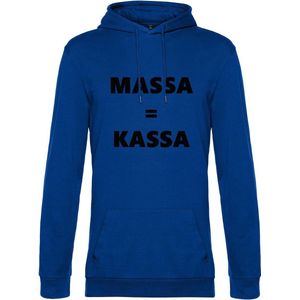 Hoodie met opdruk “Massa is kassa” Blauwe hoodie met zwarte opdruk – Goede pasvorm, fijn draag comfort