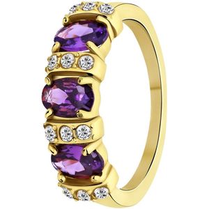 Lucardi Dames vintage ring met paarse zirkonia – Maat 66 – 21mm - Ring - Cadeau - Staal goldplated - Goudkleurig