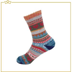 ATTREZZO® Wollen Sokken - Huissokken - Noorse Sokken - Wintersokken - maat 35/38 - Oranje - Multicolor