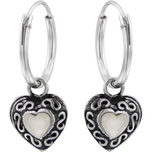 Oorbellen 925 zilver | Oorringen met hanger | Zilveren oorringen met hanger, bewerkt hart met maansteen