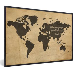 Fotolijst incl. Poster - Wereldkaart - Vintage - Quote - 120x80 cm - Posterlijst