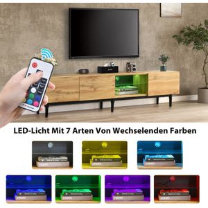 Modern TV-meubel met houtnerf, variabele LED-verlichting, 175 (L) x 31 (B) x 41 (H) cm