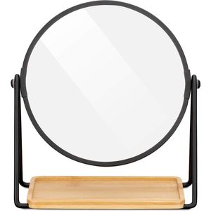 make-up spiegel - Tafelspiegel met opbergruimte voor sieraden - Staande cosmetische spiegel met 2x vergroting - Zwart