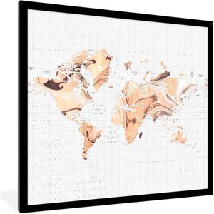 Fotolijst incl. Poster - Wereldkaart - Oranje - Bruin - 40x40 cm - Posterlijst
