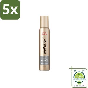 5 x Wella – Flex Shine & Hold – Haarmousse – 200 ml - Grootverpakking - Glans - Houdbaarheid - Haarverzorging - UV Bescherming - Vegan Haarproduct