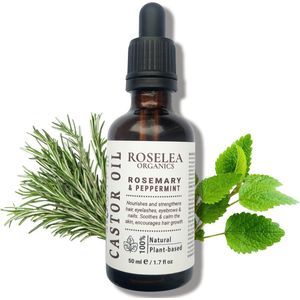 Roselea Organics - Biologische Castor Olie met Rozemarijn & Pepermunt – Voedt het haar en stimuleert de haargroei - Versterkt haar, wimpers, wenkbrauwen en nagels - 100 % NATUURLIJK - 50 ml.