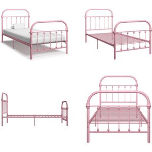 vidaXL Bedframe metaal roze 100x200 cm - Bedframe - Bedframes - Eenpersoonsbed - Eenpersoonsbedden