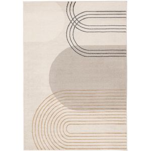 Laagpolig Beige Geel Vloerkleed 160x230 cm - Modern Tapijt voor Hal, Slaapkamer, Keuken en Woonkamer