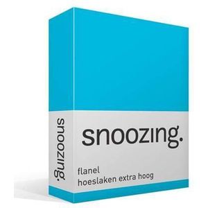 Snoozing - Flanel - Hoeslaken - Lits-jumeaux - Extra Hoog - 160x200 cm - Turquoise