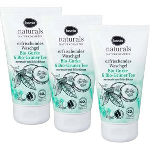 Bevola Naturals - Naturkosmetik Verfrissende Wasgel - Multi-pack | Set van 3 - 3x 150ml - Biologische Komkommer & Groene Thee | Normale en Gemengde Huid - erfrissend - Vegan Formule