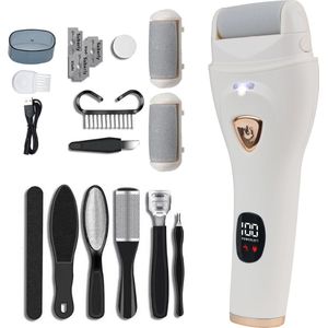EQ Elektrische Eeltverwijderaar Pro | 3-in-1 Voetvijl met 3 Opzetkoppen & 3 Snelheden | USB-Oplaadbaar | Wit
