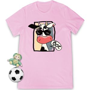 Grappig t shirt met cartoon koe - Tshirt jongens / meisjes - Unisex maten: 92, 104, 116, 128, 140, 152, 164 - T-shirt kleuren: wit, blauw, groen en roze.