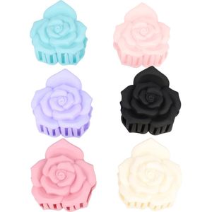 Haarsoires Haarspeld Haarklemmen 6cm – XL Roos Bloemvorm – Roze Blauw Zwart Paars Creme – Set van 6 - Haarclip Klem - Hair Claw - voor Opsteken Haar - Hair Clip - Decoratieve Haaraccessoire