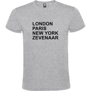Grijs T-shirt 'LONDON, PARIS, NEW YORK, ZEVENAAR' Zwart Maat S