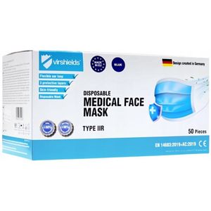 Virshields mondmaskers - Type IIR - 3 laags - Blauw - 50 stuks per doos - Medische mondkapjes