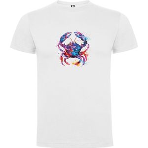Wit T-Shirt met “Kleurrijke Sterrenbeeld Kreeft – Astrologie – Horoscoop – Zodiac Signs “ Print Full Color Maat S