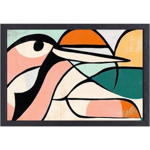 Abstracte vogel in zachte kleuren - Vogel portret - Muurkunst dier - Abstracte kunst - Ingelijste canvas kunst - Huisinrichting - canvas met baklijst 70x50 cm