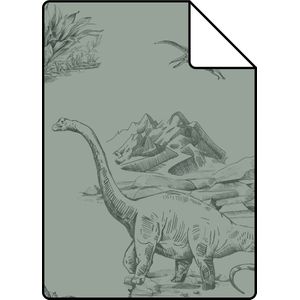 Proefstaal ESTAhome behang dinosaurussen vergrijsd groen - 139358 - 26,5 x 21 cm