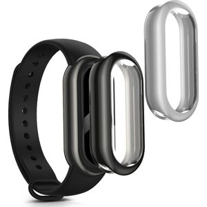 kwmobile 2x smartwatch hoes geschikt voor Xiaomi Mi Band 8 hoesje - Siliconen sporthorloge cover - Activity tracker case in zwart / zilver