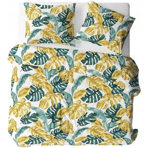 Kora Beddengoed Set 180x200cm - Wit, Groen, Geel Bladeren