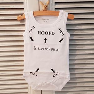 Baby rompertje met leuke grappige tekst cadeau aanstaande zwangerschap aankondigen bekendmaken opa en oma oom tante broer zus : Hoofd Arm Been pijlen je kan het papa ! 50-56 mouwloos