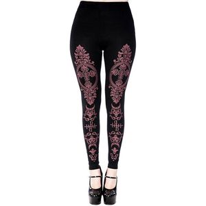 Restyle - Monogram Legging - S - Zwart/Bordeaux rood