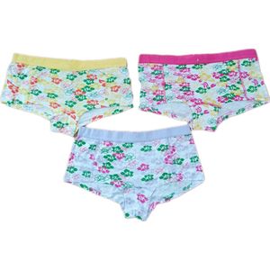 Dames - Ondergoed - Hipster - Set van 3 - Bloem Motief - Kleur Donkerroze, Geel, Paars - Maat 36