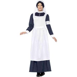Smiffy's - Verpleegster & Masseuse Kostuum - 2e Wereldoorlog Verpleegster - Vrouw - Blauw, Wit / Beige - Large - Carnavalskleding - Verkleedkleding
