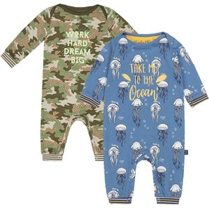 Charlie Choe - 2pack - Blauw - Bruin Boxpak - Salopette - Kruippakje - Babypakje - Jumpsuit - Geboortepakje - Romper - Camo - Kwalletjes - Maat 56