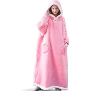 Extra lange capuchondeken - Flanellen fleece oversized deken hoodie - met capuchon en zakken - Oversized Cozy Sherpa gevoerde hoodiedeken - Zachte en comfortabele sweatshirtdeken - voor volwassen mannen en vrouwen - Donkerroze-150cm - 150cm