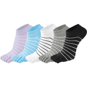 Teen Sokken - 5 Paar - Yoga Sokken - Toe Socks - Women's - Runner Teensokken - Teensokken - Gladde Teennaad - Sokken Set - Zacht - Maat One Size - Zwart+wit+grijs+paars+blauw
