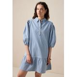 Sissy-Boy - Denim Jurk - Blauw - Midi-lengte - Pofmouwen