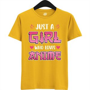 Just a girl who loves anime - Japans cadeau - Unisex t-shirt - grappig anime / manga hobby en verjaardag kado shirt - T-Shirt - Unisex - Geel - Maat XL