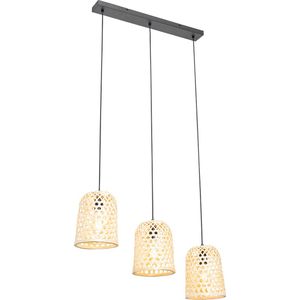 QAZQA rayan - Oosterse Hanglamp eettafel - 3 lichts - L 70 cm - Naturel - Woonkamer | Slaapkamer | Keuken