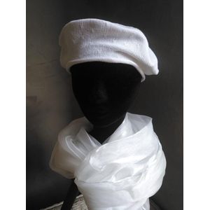 Le Sjalerie Baret Dames Wit Effen Katoen Maat L - LET OP DE MAAT!