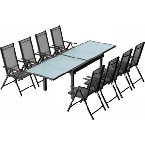 Concept-U - Uitbreidbare tuintafel en 8 aluminium en textileen fauteuils BRESCIA