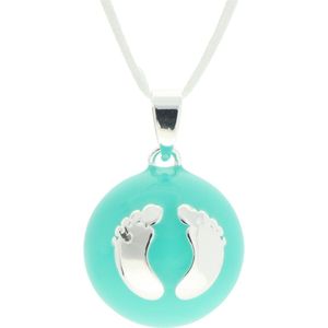 La Rosa Princesa Bola Zwangerschapsketting Voetjes Zilver Turquoise groen-blauw baby bel - Zwanger cadeau