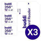 Buddi MicroSDXC Geheugenkaart met SD Adapter 256GB - 3-Pack