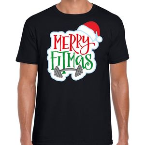 Merry fitmas Kerstshirt / Kerst t-shirt zwart voor heren - Kerstkleding / Christmas outfit XXL