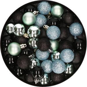 Set van 40x stuks kunststof kerstballen mix zwart en mintgroen 3 cm - Kerstversiering
