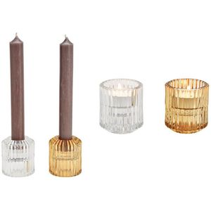 KANDELAAR | KAARSENSTANDAARD | LANTAARN | WINDLICHTEN | KAARSENHOUDERS | WAXINELICHTHOUDER | THEELICHTHOUDER | SET 2ST. | GLAS | WIT BEIGE | 5x5x6CM.