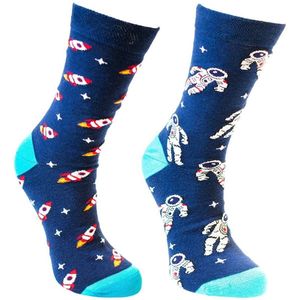 Ruimte sokken | Grappig sokken met print | Kleur: Blauw | Maat: 36-41 | Aantal: 2 paar