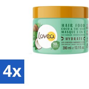 Lovea – Haarmasker – Kokos & Groene Thee 3-in-1 – Herstellend en verzachtend – 390 ml - Voordeelverpakking - 4 stuks