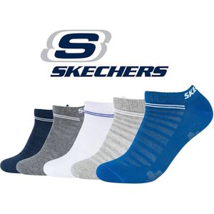 SKECHERS 5 PACK Sneakersokken Blauw Mix 35/38 Naadloos in gekamde katoen en zonder druk op de rekker met 100% garantie om niet af te zakken