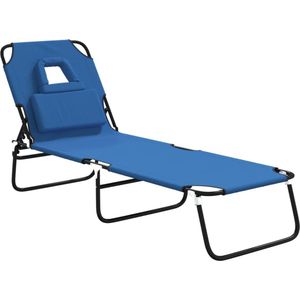 vidaXL Inklapbaar Ligbed - Blauw - Oxford Stof Strandstoel - Ligbed - Lounge Chair - Buitensteun - Tuinset