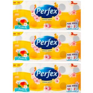 3 X 10 Rollen Perfex Toiletpapier Geparfumeerd Perzik - 3 laags - 30 Rollen