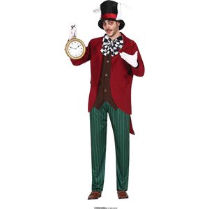 Guirca - Mad Hatter Kostuum - Deftige Altijd Op Tijd Konijn - Man - Rood, Groen - Maat 48-50 - Carnavalskleding - Verkleedkleding