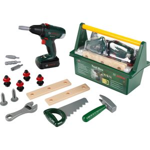 Klein Toys Bosch gereedschapskist - accuschroevendraaier, hamer, zaag, verstelbare moersleutel, spijkers, latjes, schroeven, moertjes, boor- en schroefkop - incl. licht- en geluidseffecten - groen