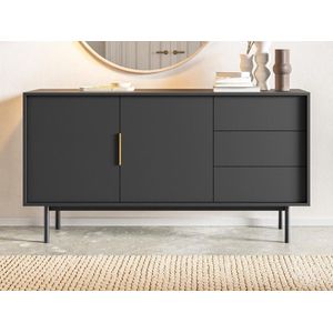 Vente-unique Buffetkast met 2 deurtjes en 3 lades - Zwart - DABRIANA L 154 cm x H 82 cm x D 39 cm