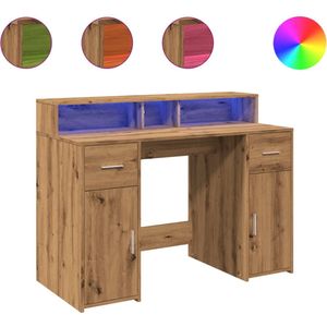 vidaXL - Bureau - met - LED-verlichting - 120x55x91 - cm - hout - artisanaal - eiken